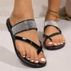 European and American Slippers Women's Sequins New Flat Bottom Toe Rhinestone Outer Wear Word with Large Size Beach Sandals