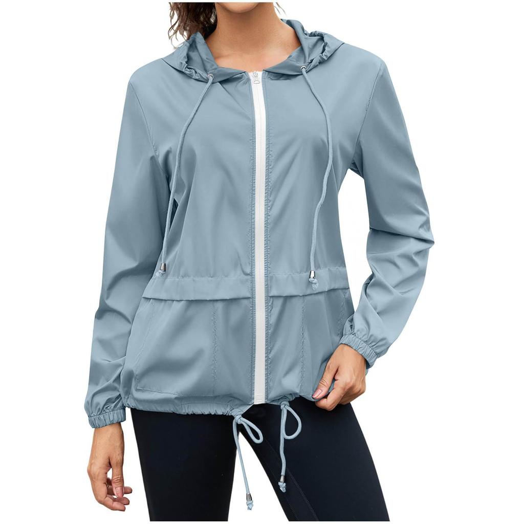 Women's Fashion Solid Color Zipper Hoodie Outdoor Hiking Rainproof Jacket
