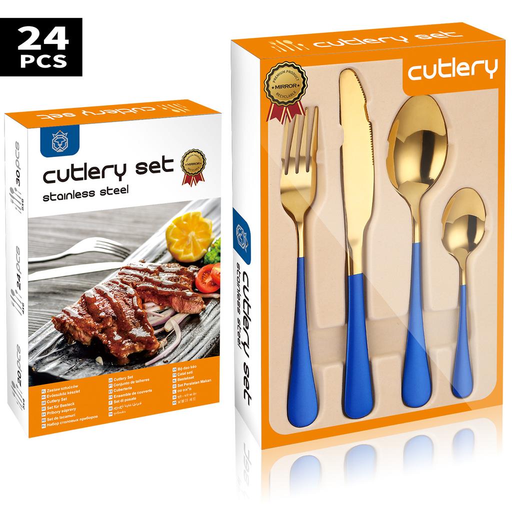 Popular Stainless Steel Cutlery Set 24 Pieces Gift Box Household Knives Forks  Spoons Kitchen Household