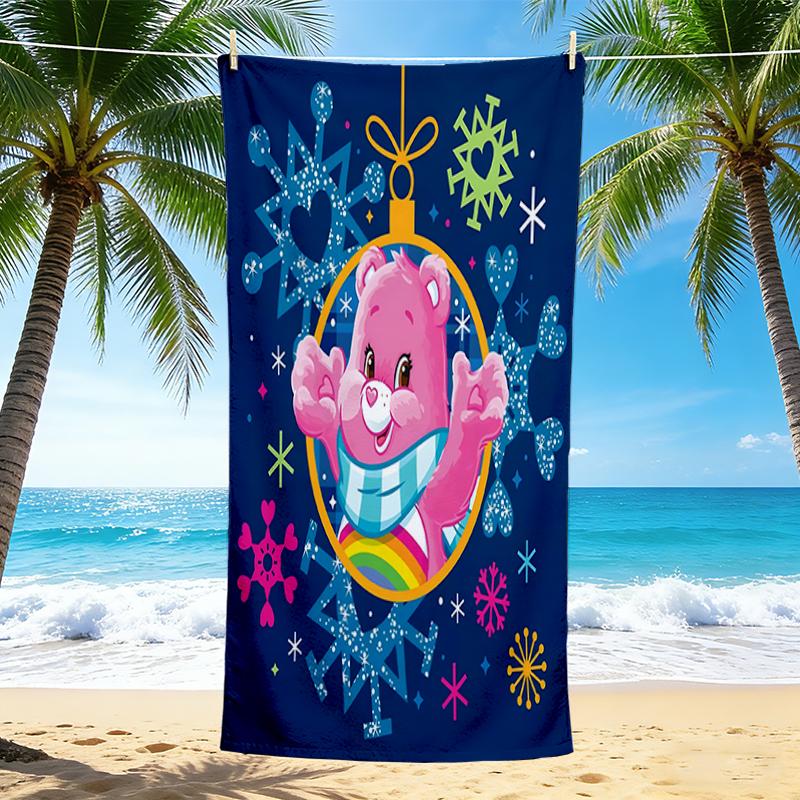 1Pc Pink Bear Ornament Snowflakes Beach Towel, Quick Dry, Multi-Use for Beach Pool Gym Yoga Home Travel, Christmas, Halloween, Xmas Gift S139