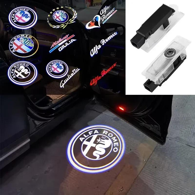 2pcs Car LED Logo Projector Light Welcome Light for Alfa Romeo 147 156 166 159 Giulietta Giulia Mito Stelvio Brera Accessories zl7