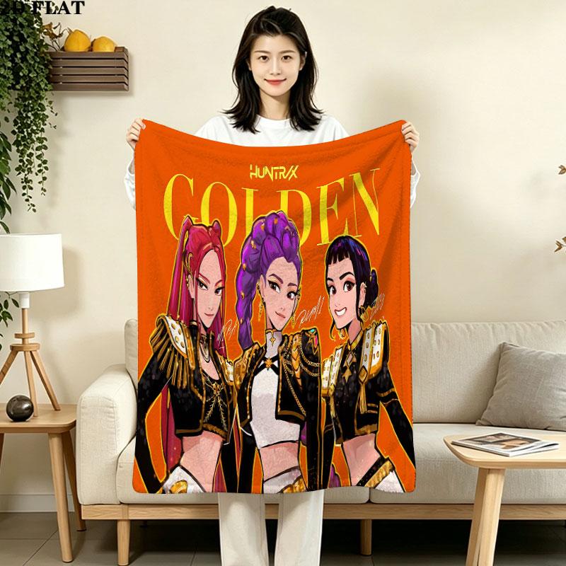 1PC Kpop Demon Hunters Patterned Flannel Blanket Suitable For All Seasons For Home Decor Warmth And Comfort Gifts Holiday Present