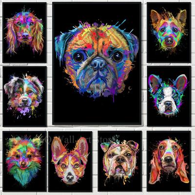 Абстрактная акварель, французский бульдог, мопс, постеры, печать на холсте, красочная картина с изображением собаки, настенная живопись для гостиной, Куадрос