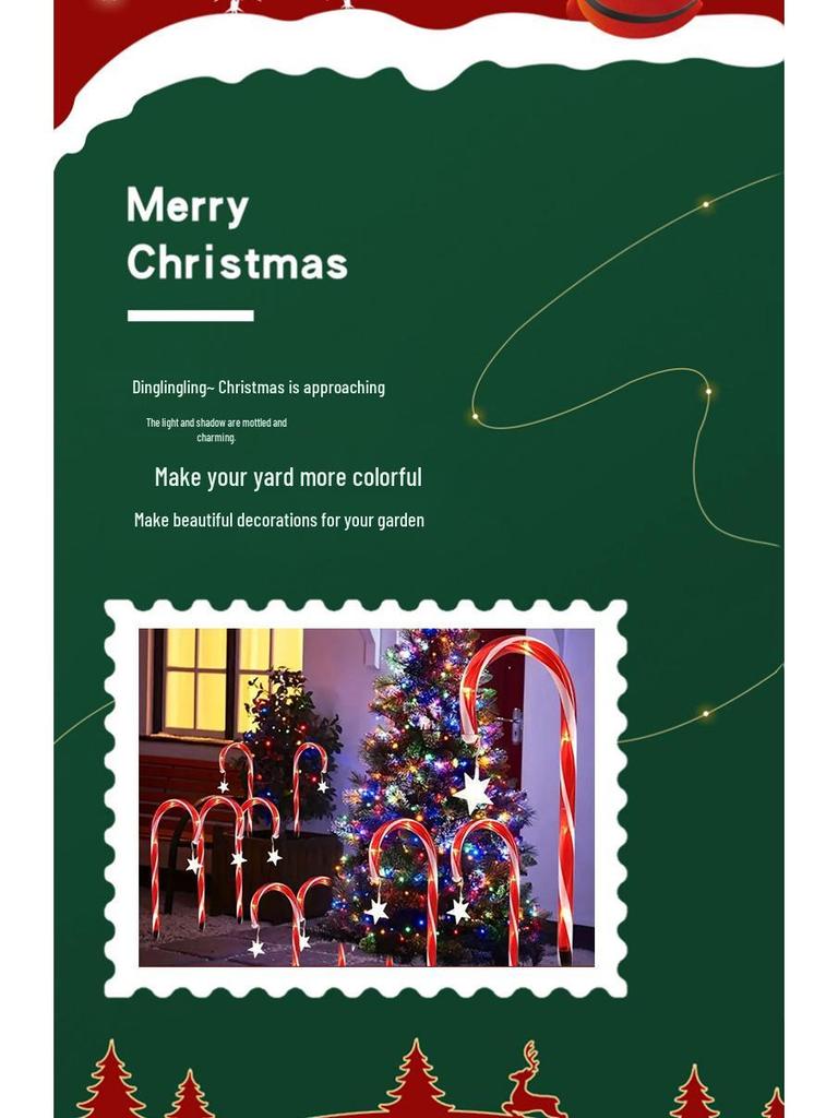 Outdoor Holiday Solar Candy Cane Star Lights for Garden