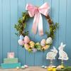 Lighted Easter Egg Wreath Decor Artificial Rattan Front Door Hanging Ornament for