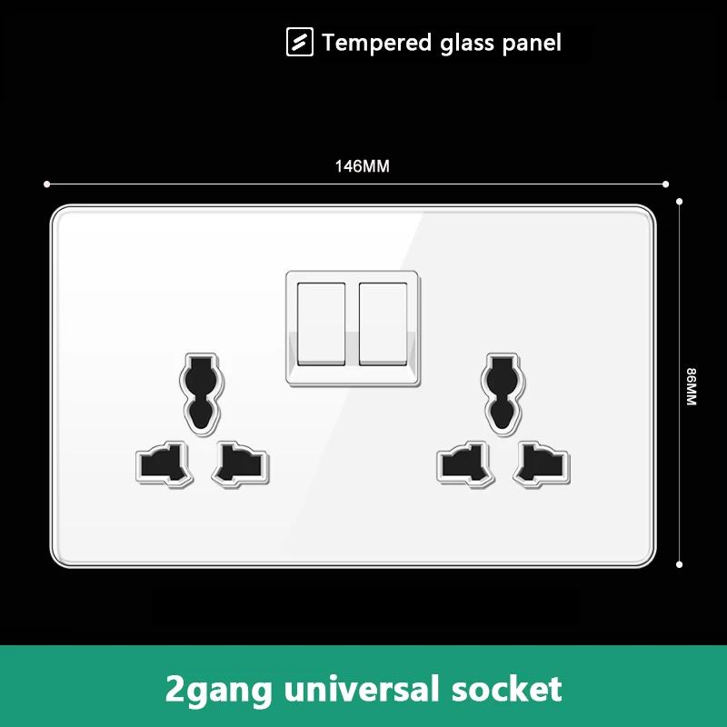 UK 13A Wall Socket with Type-C 18W Fast Charging Plug Socket,Glass Panel Power Double Universal Outlet with Quick USB C Charge