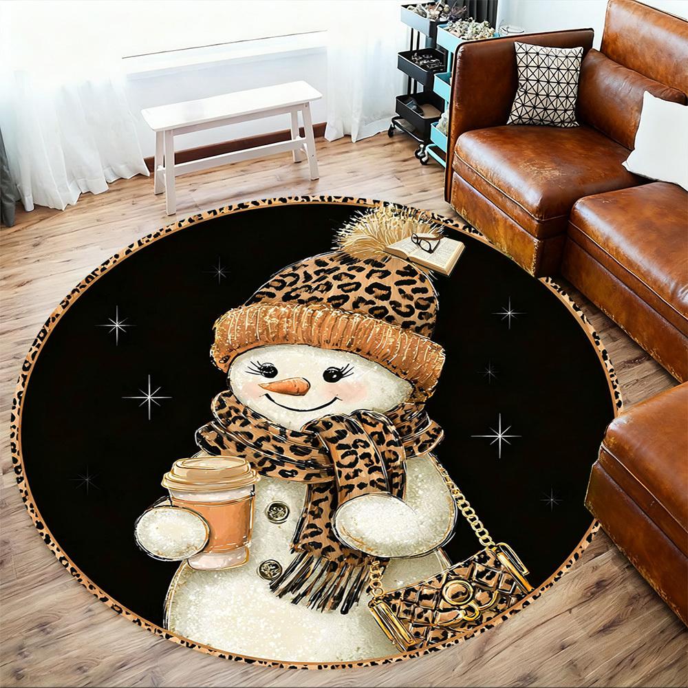 1PC snowman leopard print Office Round Area Rug, Under Office Chairs Bedroom Living Room Home Decor, Carpet for Office -1110143