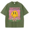 Womans Cotton Washed T-Shirts Trend Distressed Loose Tees Mushrooms Smiling Face Positivity Letter Print Tops Casual Clothes