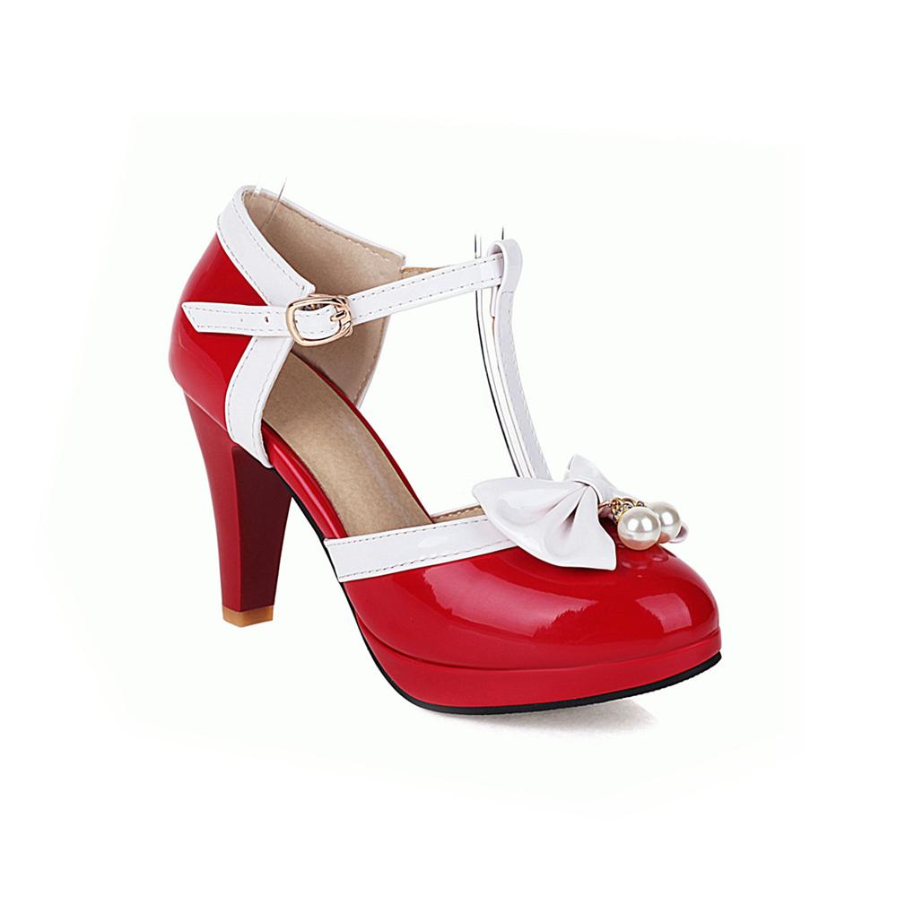 Модная весенняя обувь Женские туфли-лодочки Ремешок на щиколотке Бант Свадебная обувь для вечеринки Обувь на платформе Женская обувь Высокие каблуки Женская обувь Большой размер 32-43