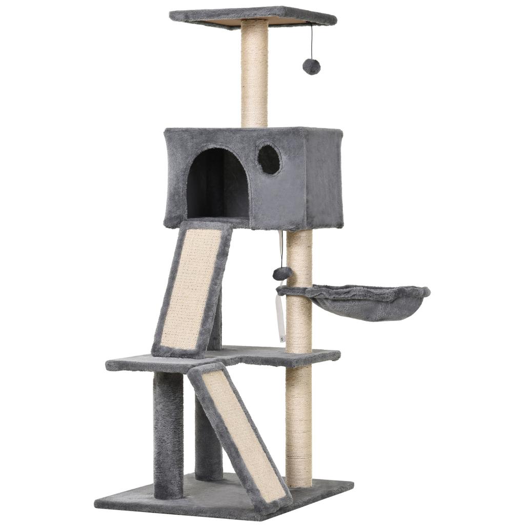 Scratching Post With Plush House Gray And Sisal Rope 60x49x130cm