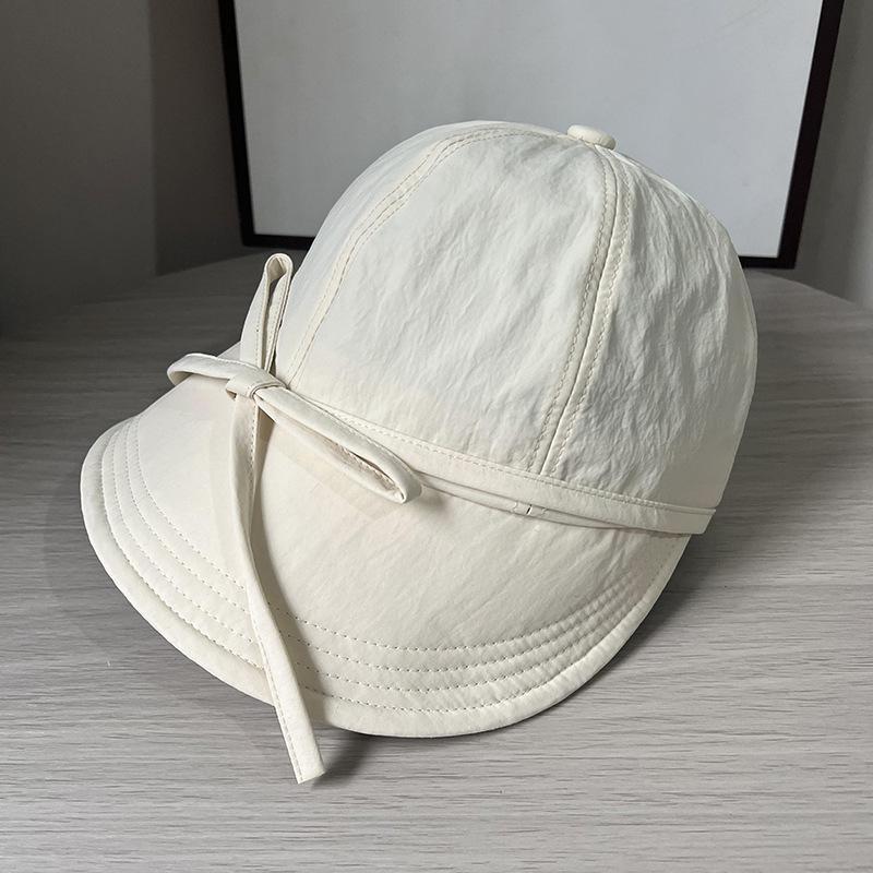 Summer Quick Drying Bucket Hat for Women Fashion Solid Color Bowknot Wide Brim Sunshade Duck Tongue Cap Girls Outdoor Hat