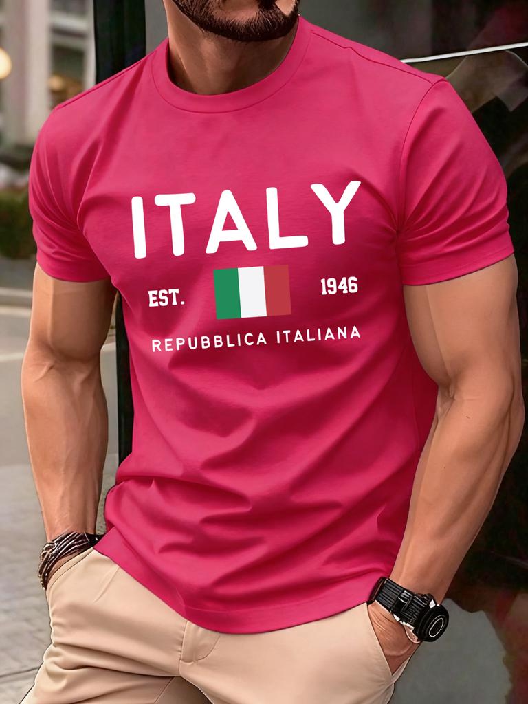 Италия Repubblica Italiana Печатные Футболки Мужская Мода Футболка с О-образным Вырезом Хлопок Свободная Одежда Мужская Универсальная Повседневная Уличная Одежда