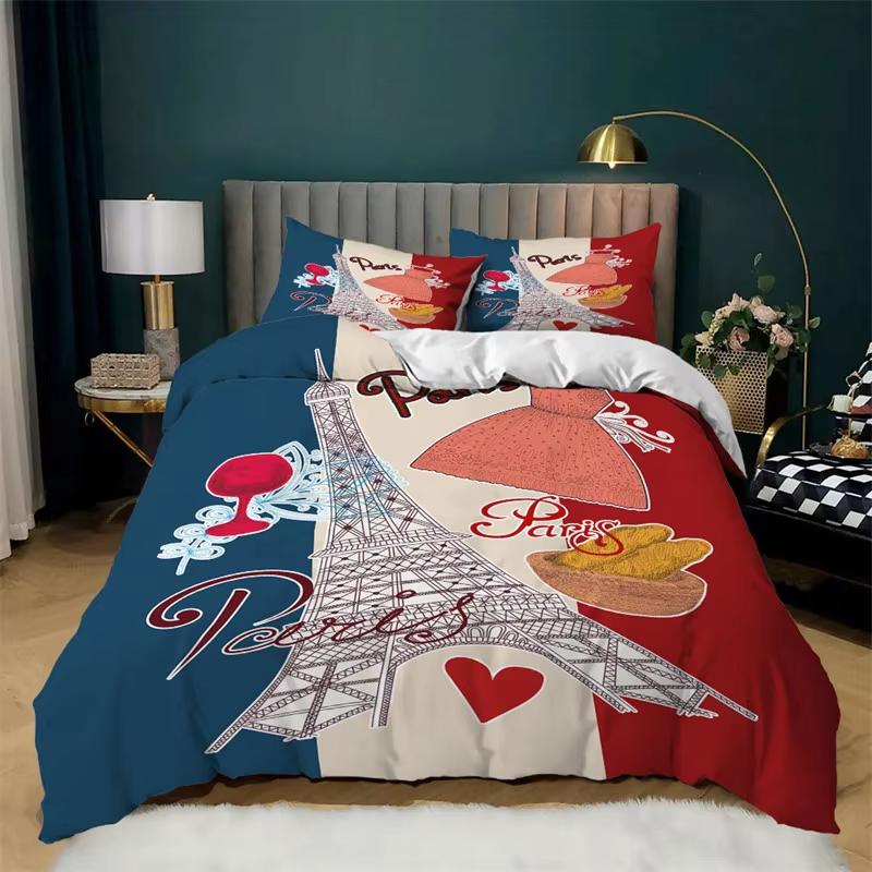 Комплект пододеяльника «Эйфелева башня» Романтичный комплект постельного белья «Парижская башня» Домашний декор во французском стиле Пододеяльник с городским пейзажем Кинг Для девочек и мальчиков