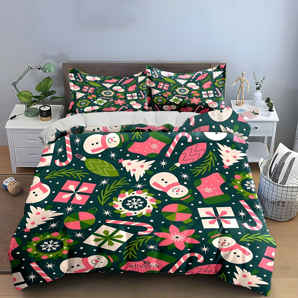 Christmas Cookies and Festive Icons Bedding Duvet Cover Set Duvet Cover Pillowcases  (1*Duvet Cover 2*Pillowcases, without duvet insert)