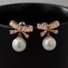 Pearl Stud Earrings, Bow Diamond-Set Design Earrings, New Fashion Temperament, Elegant And Exquisite Versatile Earrings
