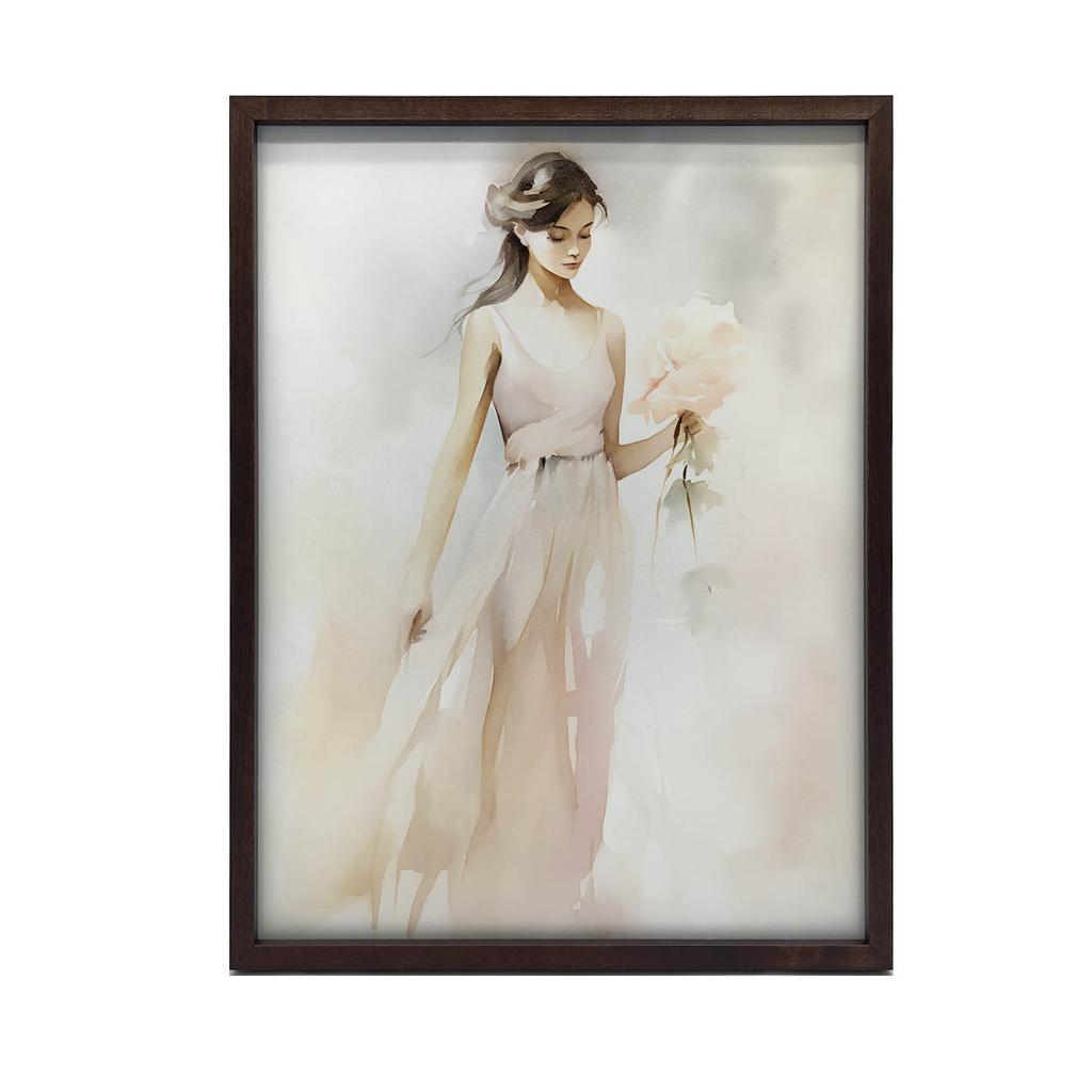 Piękna Kobieta Z Kwiatami Piękna Kobieta Z Kwiatami, 30X40 Cm, Rama Drewniana Ciemny Brąz, Papier Matowy 230 Gsm