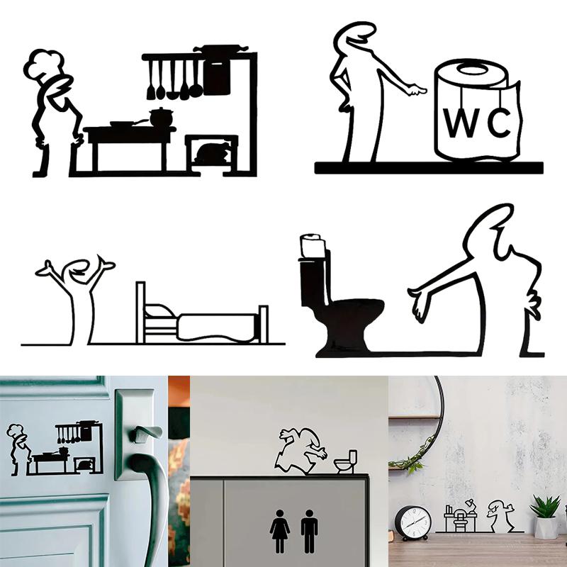 Minimalist Line Art Stickers Door Sticker Bedroom, Kitchen, Bathroom Sign Cartoon Character Design Home Decoration
