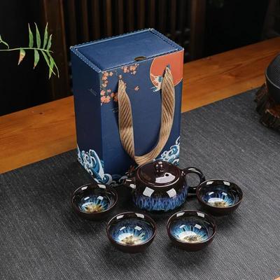 Элегантный китайский чайный сервиз керамический чайник с 4 чашками ручной работы с дизайном «изменение в печи» идеальный подарок для бизнеса или фестиваля