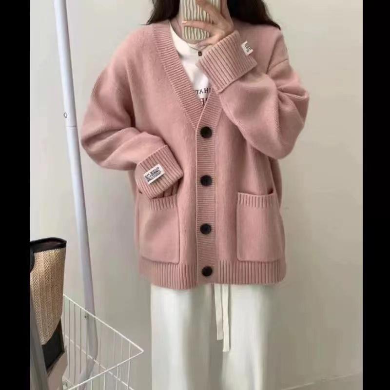 Autumn and Winter New Women's Loose and Simple Knitted Cardigan, Fattened and Enlarged Soft Waxy Sweater Jacket Thickened