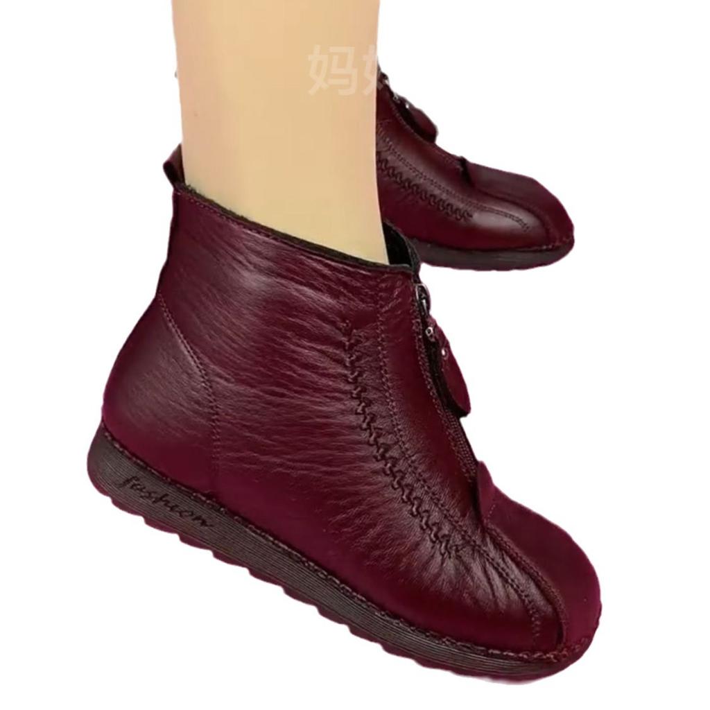 Winter Women's Cotton Shoes Imitation Leather Shoes Waterproof and Non-slip Middle-aged Mother Cotton Shoes Rabbit Wool Warm Cotton Boots