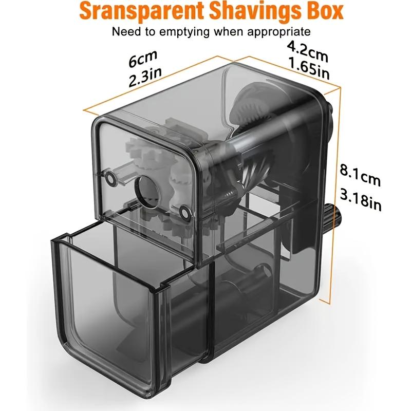 Черная ручная точилка для карандашей с прозрачным отсеком - Многофункциональный ручной инструмент для заточки для студентов, школ, классов и художников