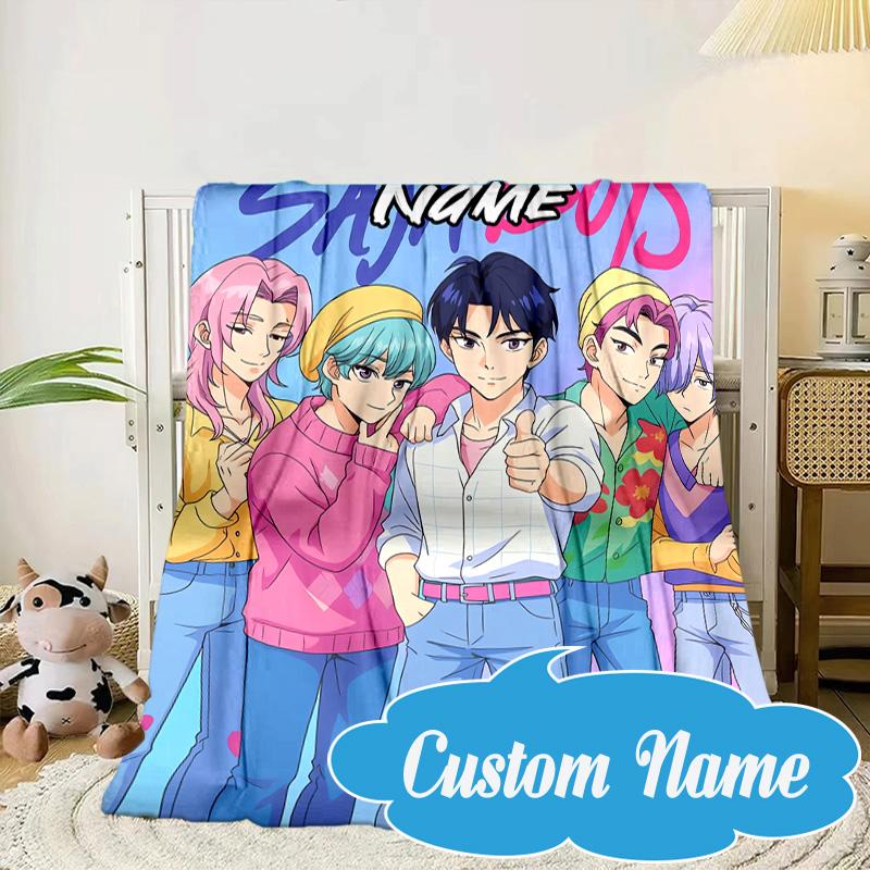 Custom Name Fantasy Night Trio K-Pop Blanket bed sofa Blanket Flannel Blanket for Camping, Hiking, Picnic Essentials,gift for Fan family