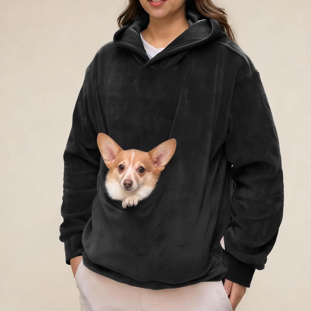 Unisex Casual Color Long Sleeve Hooded Sweatshirt with Pet Pocket
