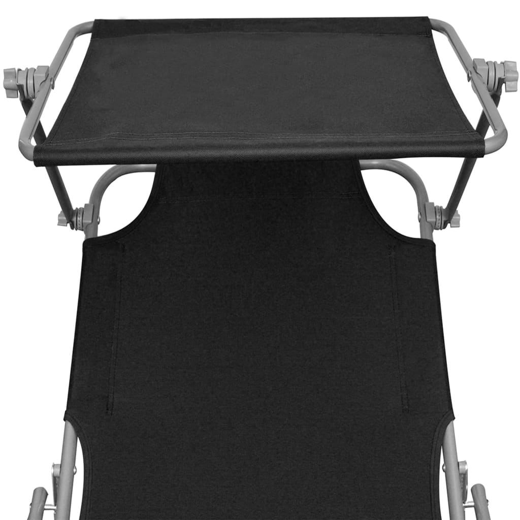 Folding Sun Lounger with Sun Canopy Black Aluminum