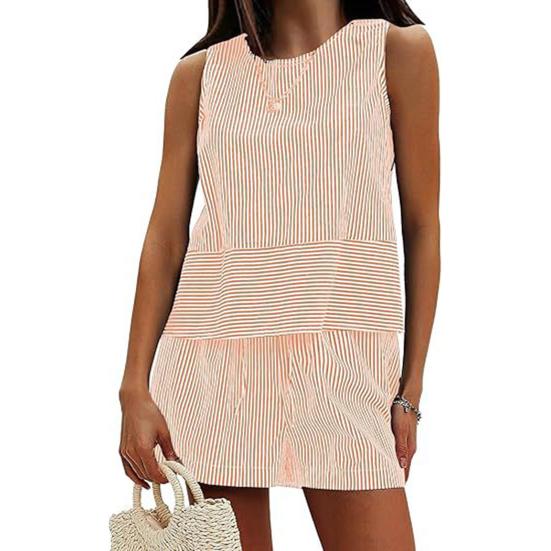 Женские летние комплекты из 2 предметов: майка без рукавов, шорты, повседневные полосатые спортивные костюмы, комплект для отпуска на пляже