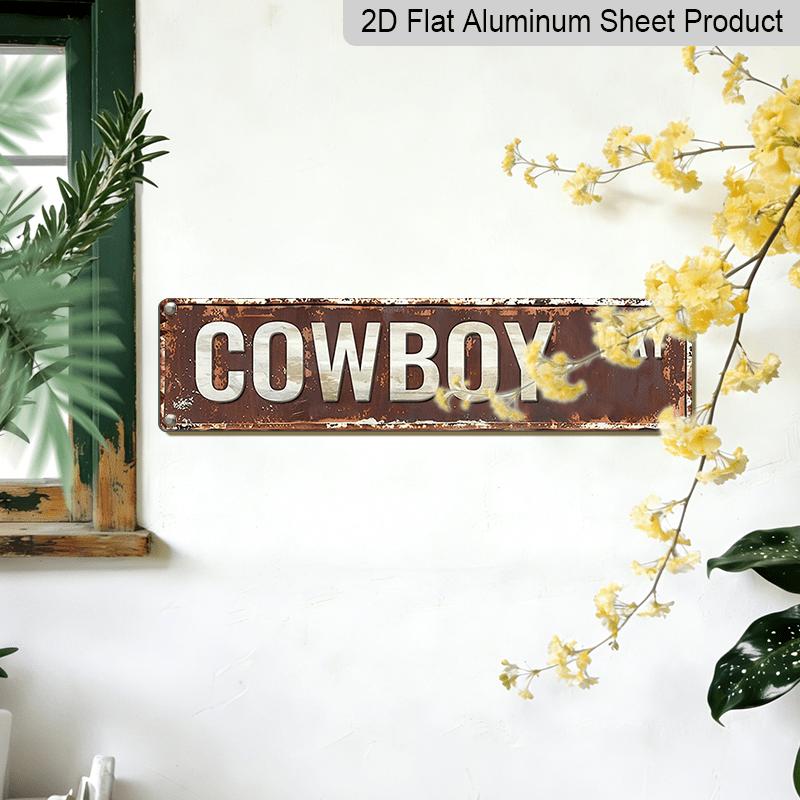 2D Flat 1pc, 15.7×3.94inch Vintage Cowboy, Aluminum Decorative Sign, Rustic Aluminum Wall Plaque for Home, Street, Shop, Garage, Bar, Farm