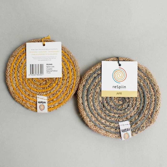 Круглая спиральная джутовая подставка под стакан - натуральный/белый