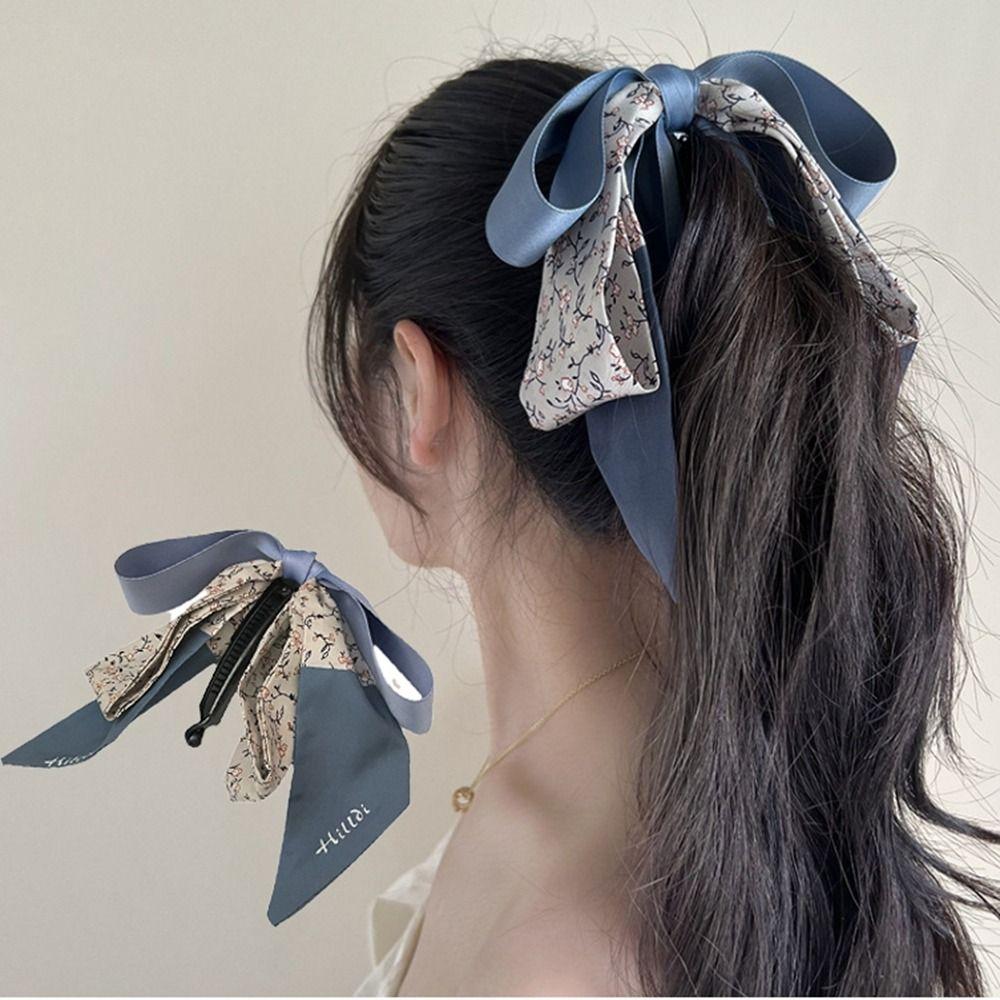 Cute Ribbon Bow Banana Clip Silk Scarf Hairpin Bowknot Hair Clip Korean Style Headdress Hair Claw Girls