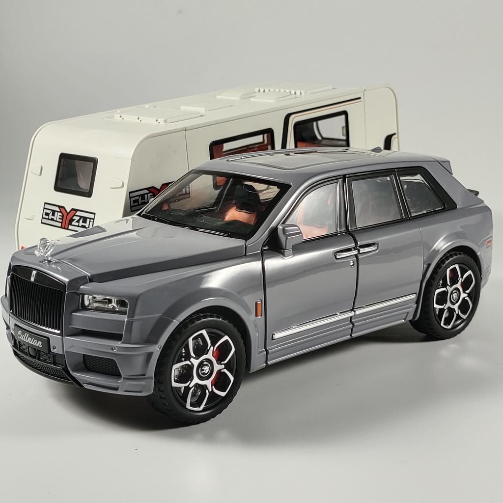 1/20 Scale Rolls Royce Cullinan Trailer RV Camping Van Diecast Model Alloy Metal Car Sound & Light Pull Back Home Display Ornament Boy