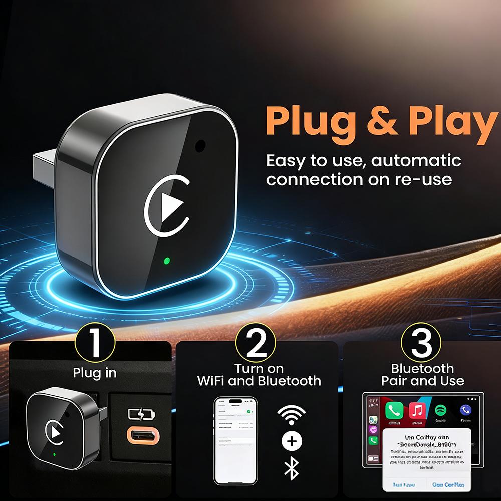 Беспроводной адаптер CarPlay для Apple iPhone и Android, 2-в-1 адаптер, преобразует проводной в беспроводной донгл