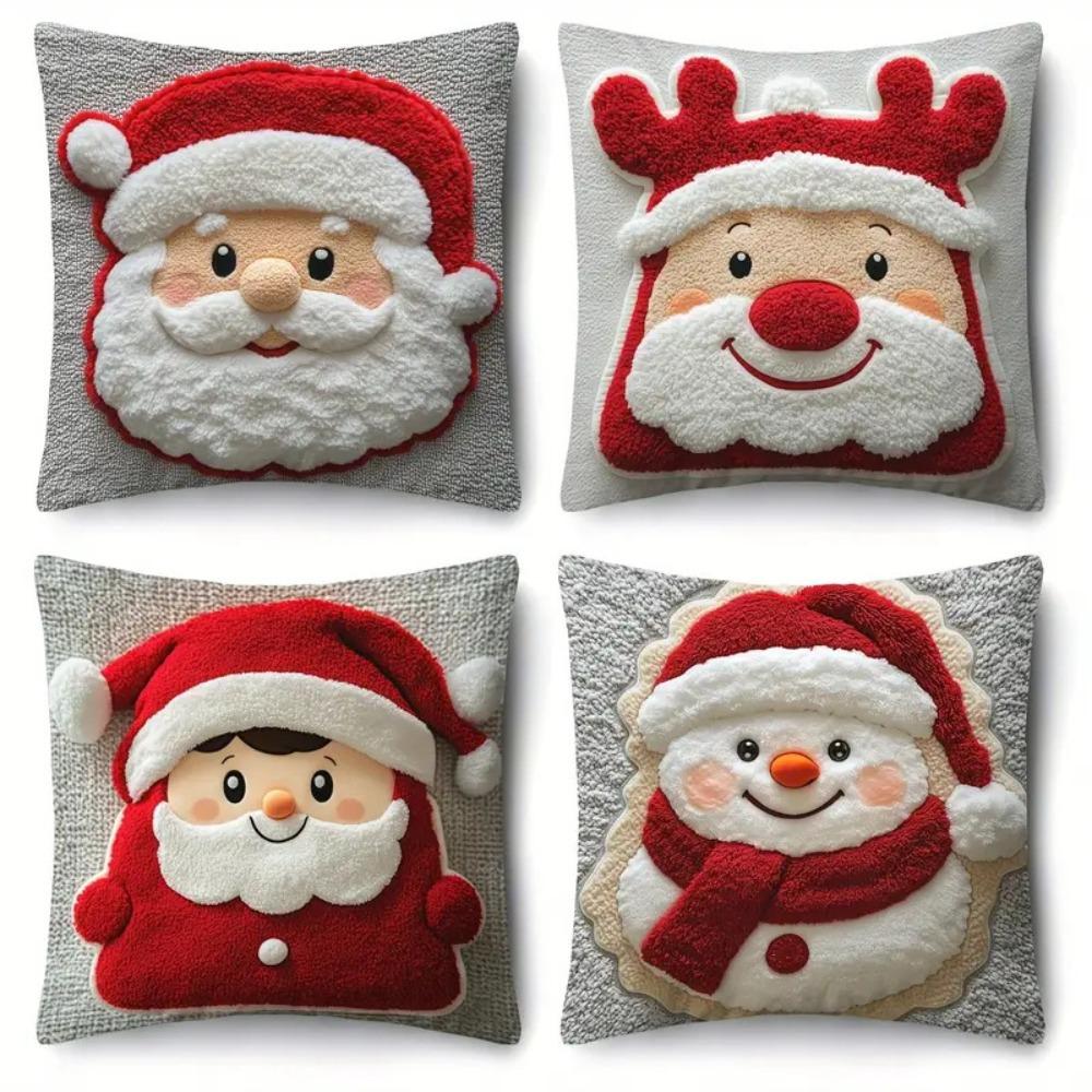 2D Printed Pillowcase Santa Claus Plush Pillow Cover Christmas Throw Pillow Cover  Home Decoration