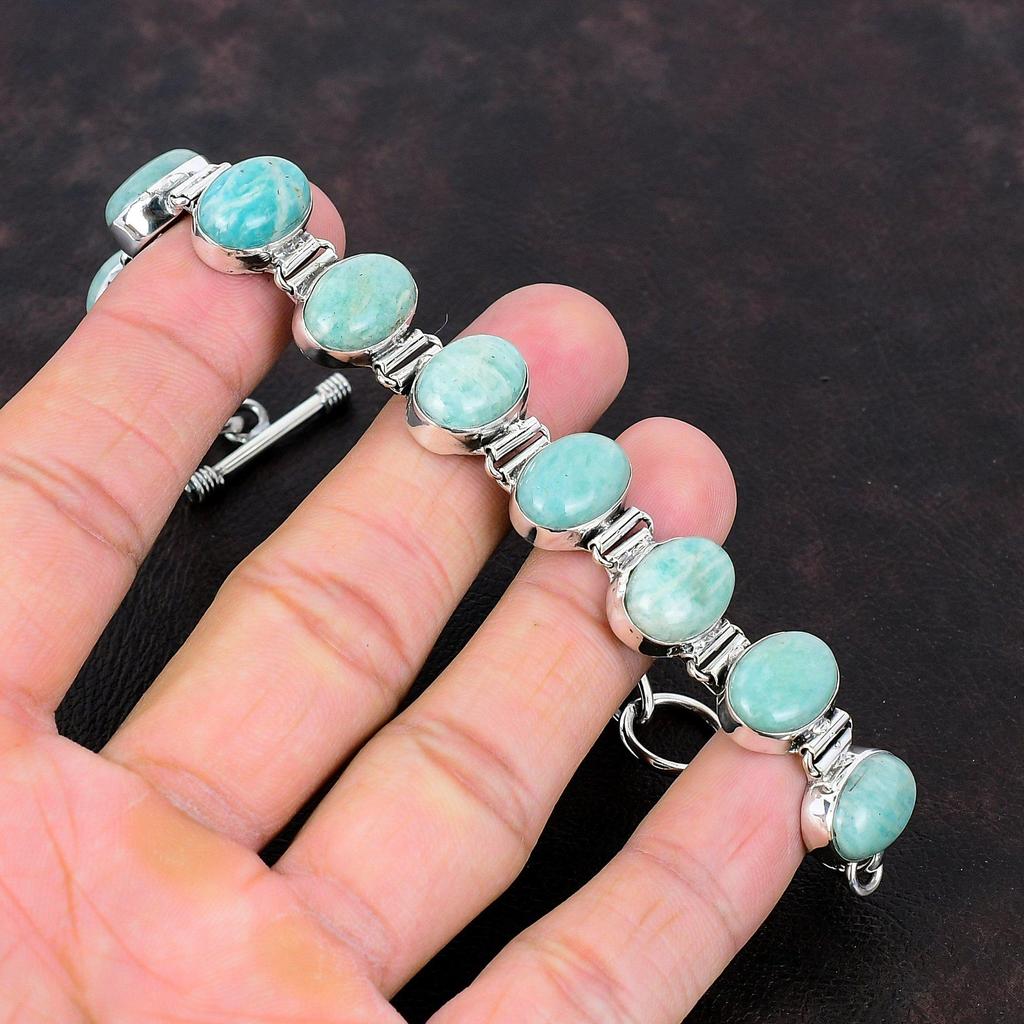 Браслет из амазонита, браслет из стерлингового серебра 925 пробы, ювелирные изделия из драгоценных камней, регулируемый браслет-цепочка, серебряные украшения ручной работы, элегантный браслет для подарка