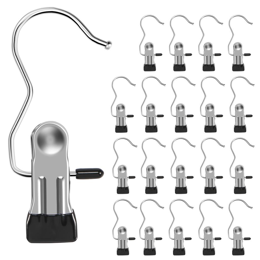 20 шт. прищепок из нержавеющей стали, зажимы для белья, прищепки для белья, крючки для одежды, вешалки для брюк, органайзер, вращающийся на 360°, портативный