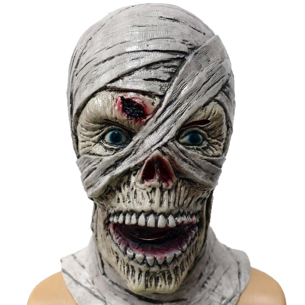 Retro bandage mummy full-face headgear Thrilling skeleton zombie latex props for adult parties