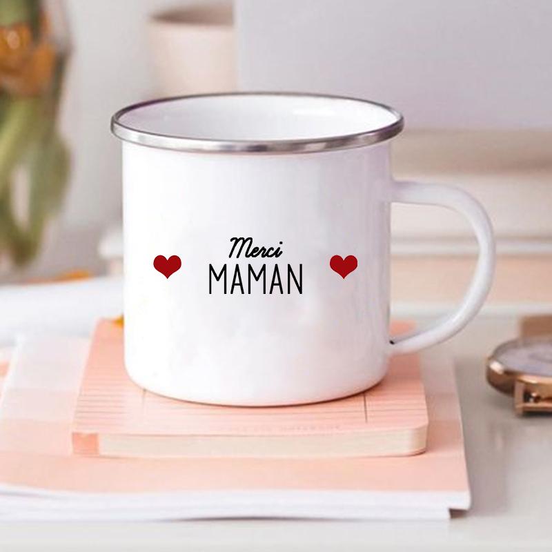 French Flower Maman Printed Mugs Enamel Mug Creative Coffee Cups Drinks Water Milk Cup Home Handle Drinkware Best Mother Gifts