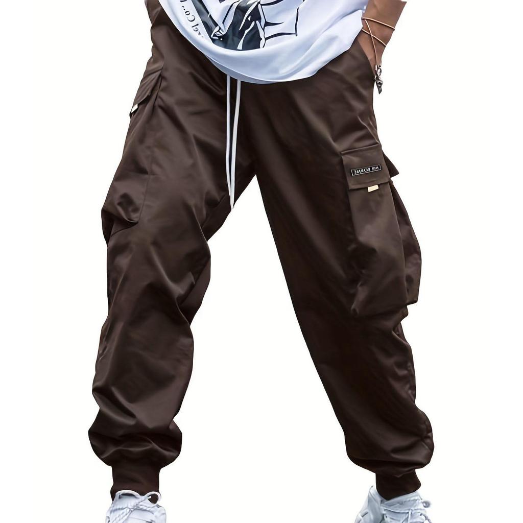 Мужские брюки-карго с карманами и боковыми шнурками на талии