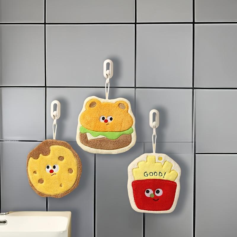 3pcs Coral Velvet Hand Towel, Burger Cheese Style, Hanging Style for Decoration, Strong Absorption and Quick Drying,Cute and Soft,Gift for Food Lovers