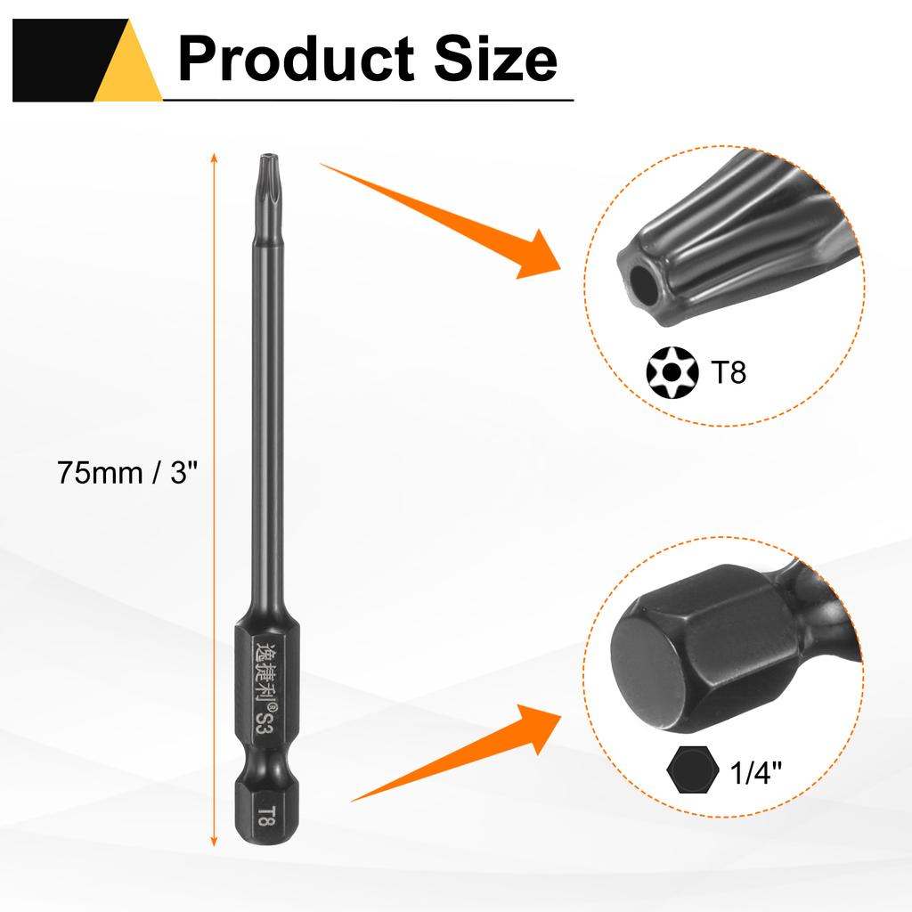 6 шт. Биты Torx T6-T40 1/4" Шестигранный Хвостовик 75 мм/100 мм Сталь S3 Магнитные Звездообразные Биты со Штифтом (Tamper Proof Star) 6-гранные Биты для Шуруповерта