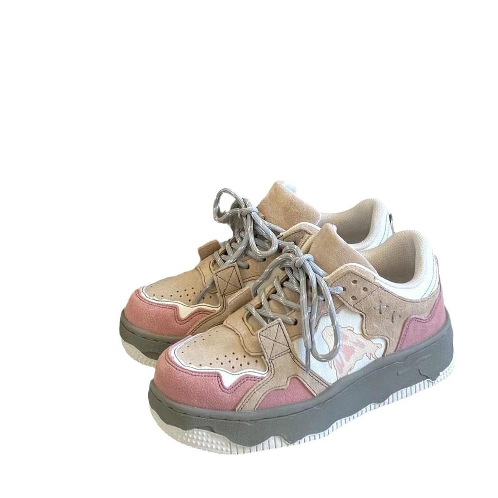 School Season Cherry Blossom Pink Board Shoes 2024 Spring New Niche Versatile Round Head Thick Sole Light Student Sports Running Shoes