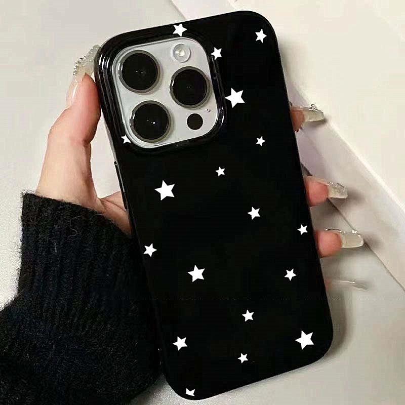 Защитная крышка с дизайном в виде черных и белых звезд для серии iPhone 17 16 15 14 13 12 11 16E Pro Max Plus