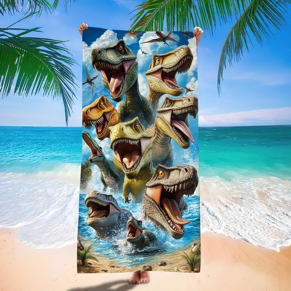 European And American Little Dinosaur Cartoon Beach Towel Digital Printing Factory Toy Printing Bath Towel Microfiber Children'S