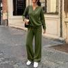 Женский свободный топ с длинным рукавом и широкие брюки, 2-piece спортивный костюм для повседневных тренировок