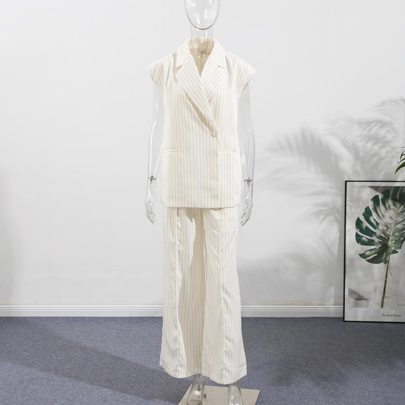 Модные женские костюмы с полосатым жилетом и брюками, без рукавов, с отложным воротником, женский комплект из 2 предметов, весна-лето 2025, повседневный