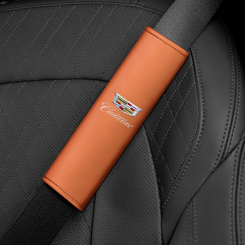 AABHV1 Car seat belt Leather Safety Belt Shoulder Cover Breathable Protection Seat Belt Padding Pad Auto Interior For Cadillac accessor