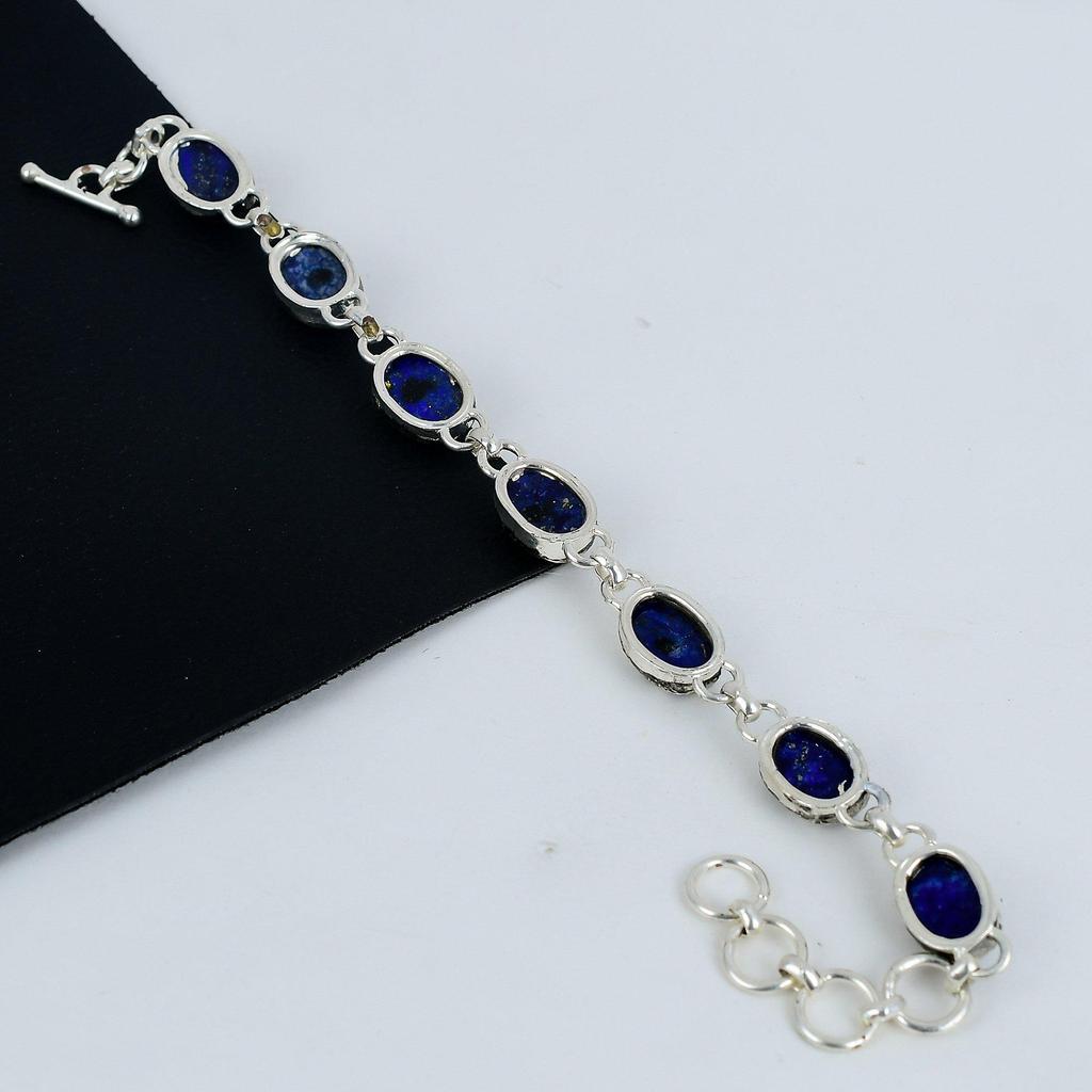 Amazing Lapis Lazuli Gemstone Handmade 925 Sterling Silver Bracelet, Lapis Lazuli Bracelet For Wife , Unisex Bracelet Party Wear Gift