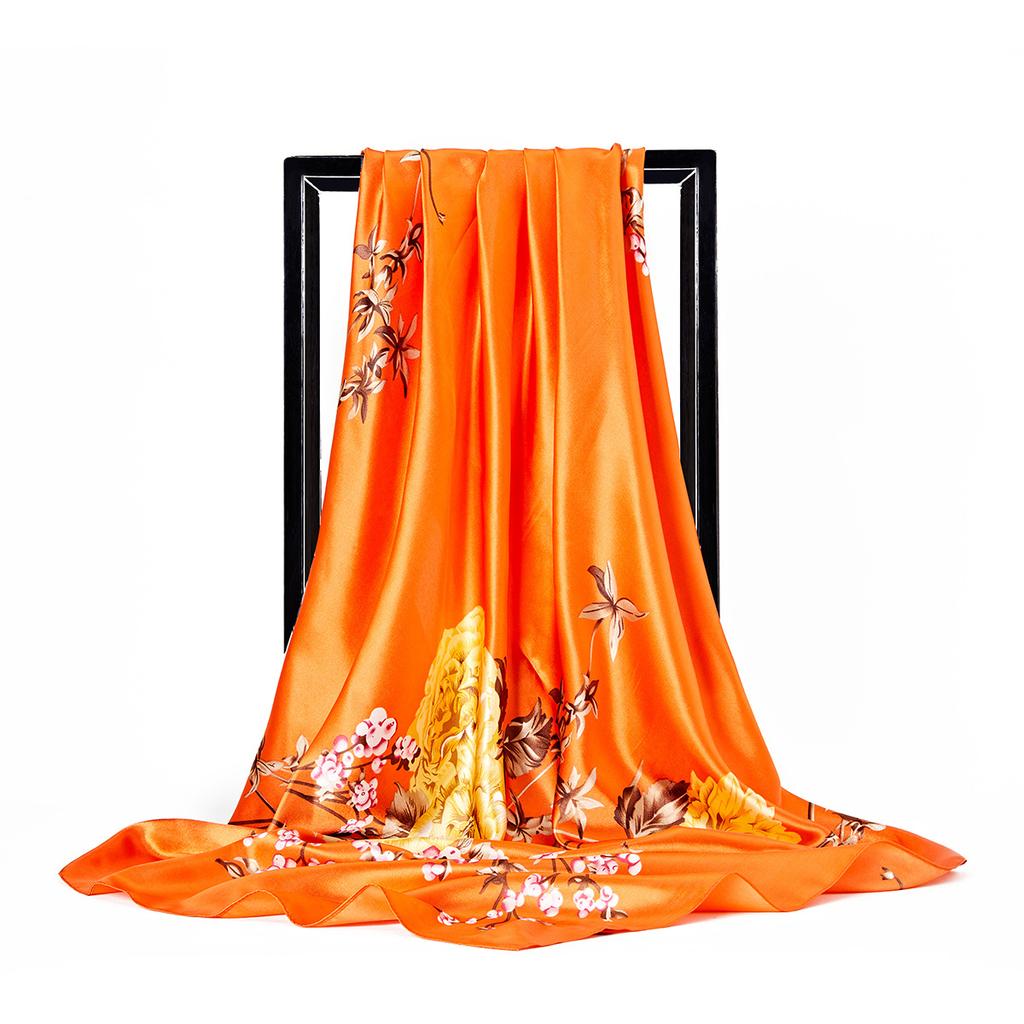 Women Fashion Square Vintage Print Satin Neckerchief Sun-Proof Scarf Scarves Shawl High Quality 1PC 90*90cm